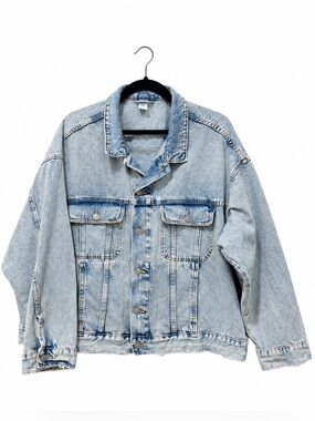 &DENIM by H&M Light Wash Oversized Distressed Jean Jacket L